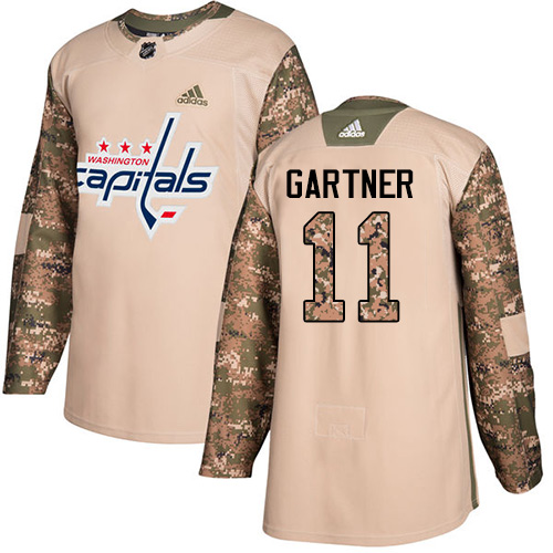 Men's Adidas Washington Capitals #11 Mike Gartner Authentic Camo Veterans Day Practice NHL Jersey