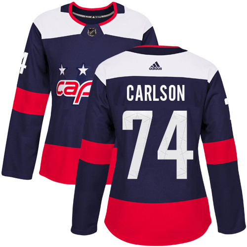 Women's Adidas Washington Capitals #74 John Carlson Authentic Navy Blue 2018 Stadium Series NHL Jersey