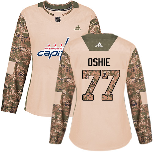 Women's Adidas Washington Capitals #77 T.J. Oshie Authentic Camo Veterans Day Practice NHL Jersey