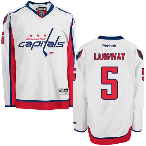 Men's Reebok Washington Capitals #5 Rod Langway Authentic White Away NHL Jersey