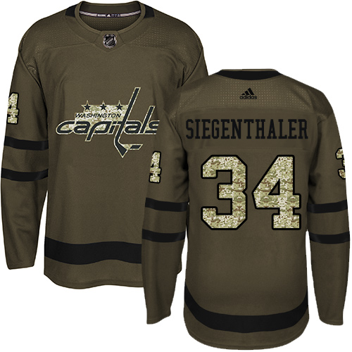 Men's Adidas Washington Capitals #34 Jonas Siegenthaler Authentic Green Salute to Service NHL Jersey