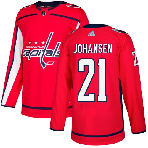 Men's Adidas Washington Capitals #21 Lucas Johansen Authentic Red Home NHL Jersey