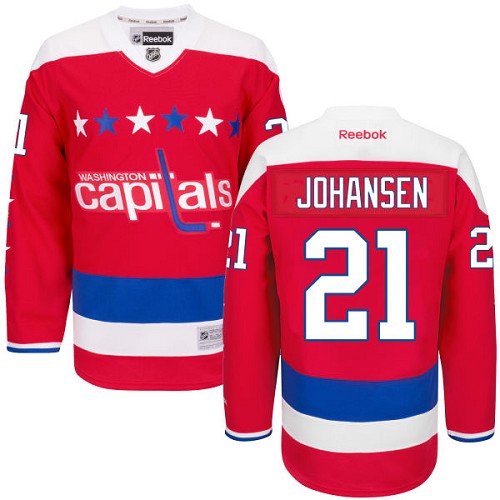 Men's Reebok Washington Capitals #21 Lucas Johansen Authentic Red Third NHL Jersey