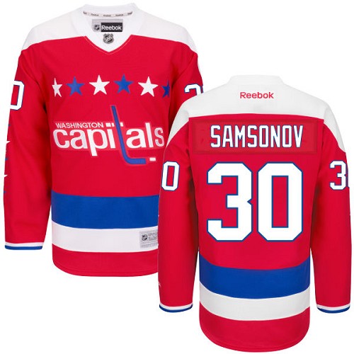 Men's Reebok Washington Capitals #30 Ilya Samsonov Authentic Red Third NHL Jersey