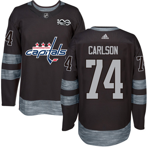 Men's Adidas Washington Capitals #74 John Carlson Premier Black 1917-2017 100th Anniversary NHL Jersey