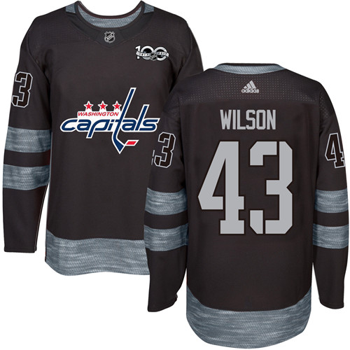 Men's Adidas Washington Capitals #43 Tom Wilson Authentic Black 1917-2017 100th Anniversary NHL Jersey