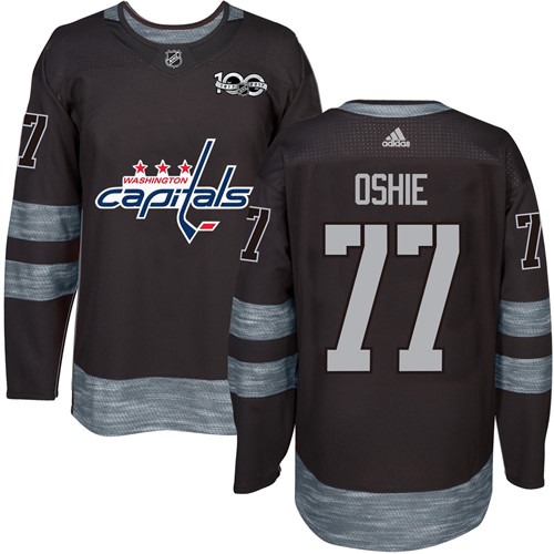 Men's Adidas Washington Capitals #77 T.J. Oshie Premier Black 1917-2017 100th Anniversary NHL Jersey