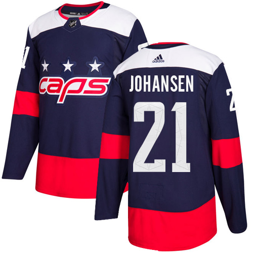 Men's Adidas Washington Capitals #21 Lucas Johansen Authentic Navy Blue 2018 Stadium Series NHL Jersey