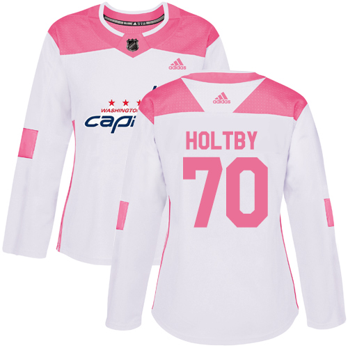 Women's Adidas Washington Capitals #70 Braden Holtby Authentic White/Pink Fashion NHL Jersey