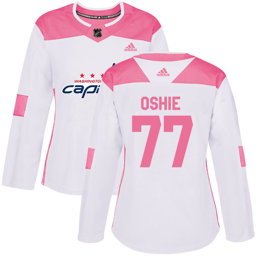 Women's Adidas Washington Capitals #77 T.J. Oshie Authentic White/Pink Fashion NHL Jersey