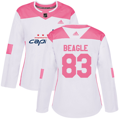Women's Adidas Washington Capitals #83 Jay Beagle Authentic White/Pink Fashion NHL Jersey