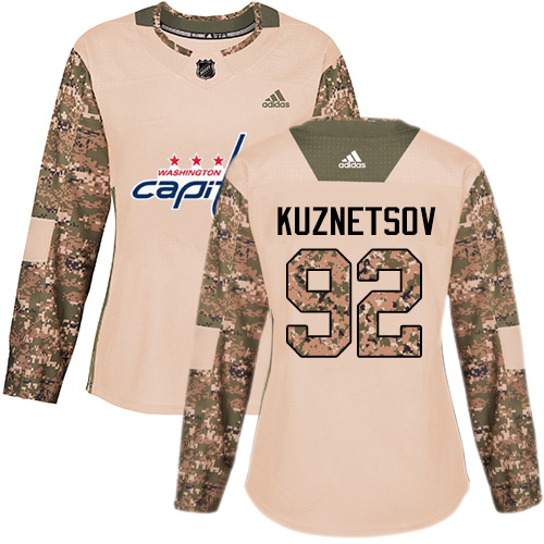 Women's Adidas Washington Capitals #92 Evgeny Kuznetsov Authentic Camo Veterans Day Practice NHL Jersey