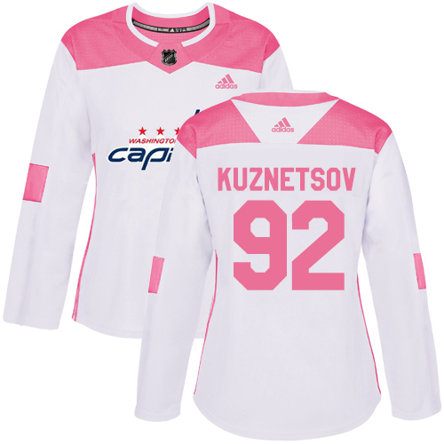 Women's Adidas Washington Capitals #92 Evgeny Kuznetsov Authentic White/Pink Fashion NHL Jersey