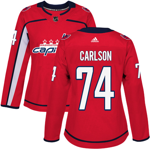 Women's Adidas Washington Capitals #74 John Carlson Authentic Red Home NHL Jersey