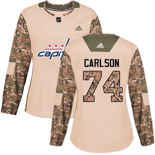 Women's Adidas Washington Capitals #74 John Carlson Authentic Camo Veterans Day Practice NHL Jersey