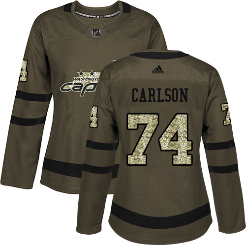 Women's Adidas Washington Capitals #74 John Carlson Authentic Green Salute to Service NHL Jersey