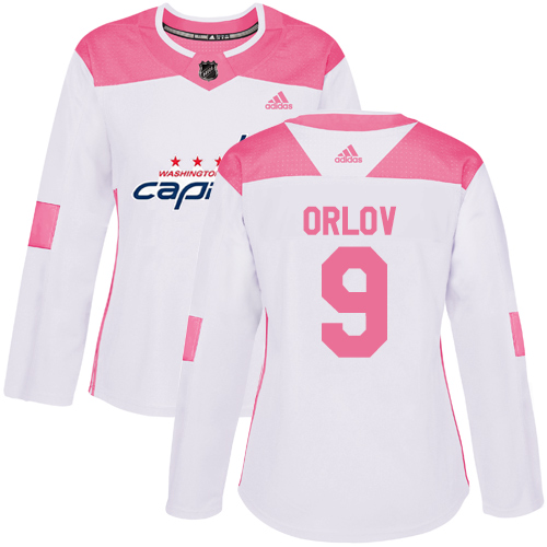Women's Adidas Washington Capitals #9 Dmitry Orlov Authentic White/Pink Fashion NHL Jersey