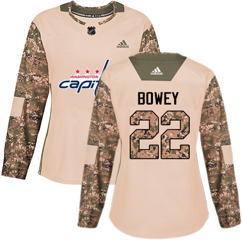 Women's Adidas Washington Capitals #22 Madison Bowey Authentic Camo Veterans Day Practice NHL Jersey