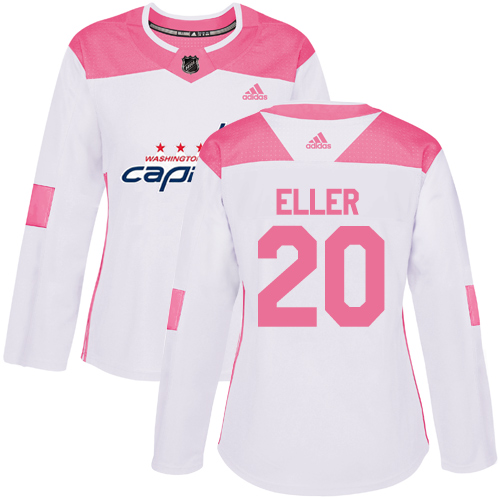 Women's Adidas Washington Capitals #20 Lars Eller Authentic White/Pink Fashion NHL Jersey
