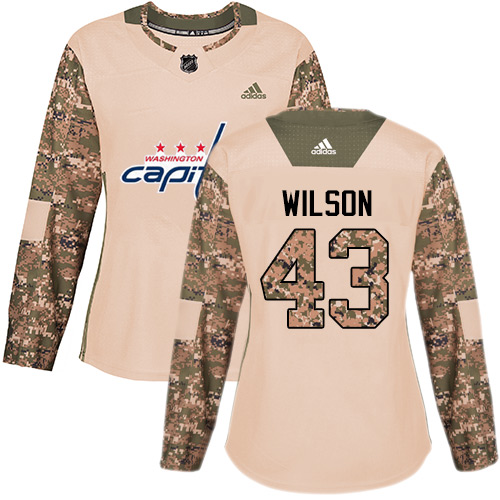 Women's Adidas Washington Capitals #43 Tom Wilson Authentic Camo Veterans Day Practice NHL Jersey