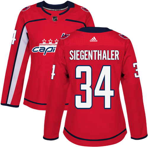 Women's Adidas Washington Capitals #34 Jonas Siegenthaler Authentic Red Home NHL Jersey