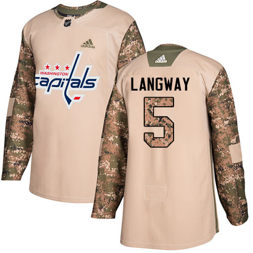 Youth Adidas Washington Capitals #5 Rod Langway Authentic Camo Veterans Day Practice NHL Jersey