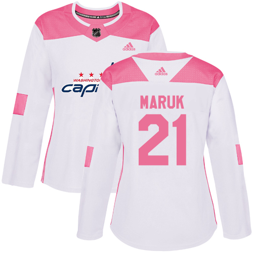 Women's Adidas Washington Capitals #21 Dennis Maruk Authentic White/Pink Fashion NHL Jersey