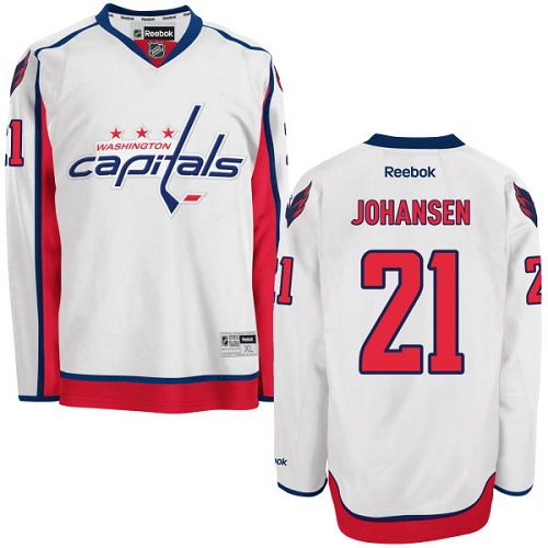 Youth Reebok Washington Capitals #21 Lucas Johansen Authentic White Away NHL Jersey