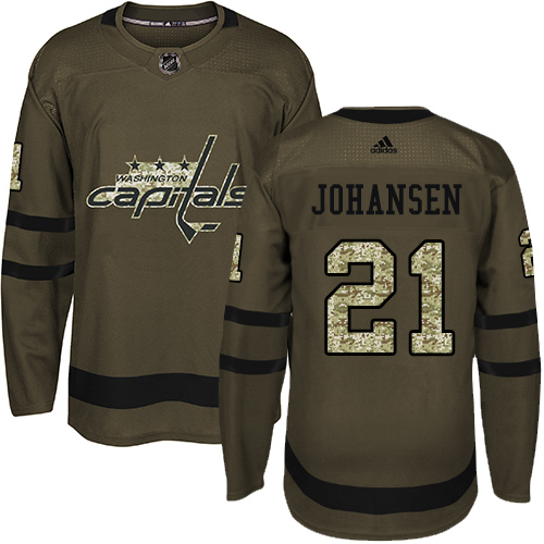 Youth Adidas Washington Capitals #21 Lucas Johansen Authentic Green Salute to Service NHL Jersey