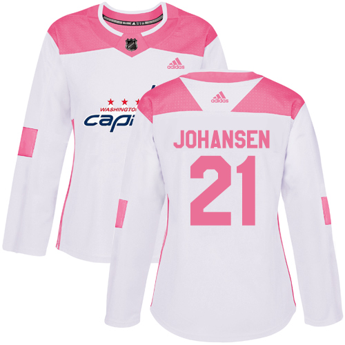 Women's Adidas Washington Capitals #21 Lucas Johansen Authentic White/Pink Fashion NHL Jersey