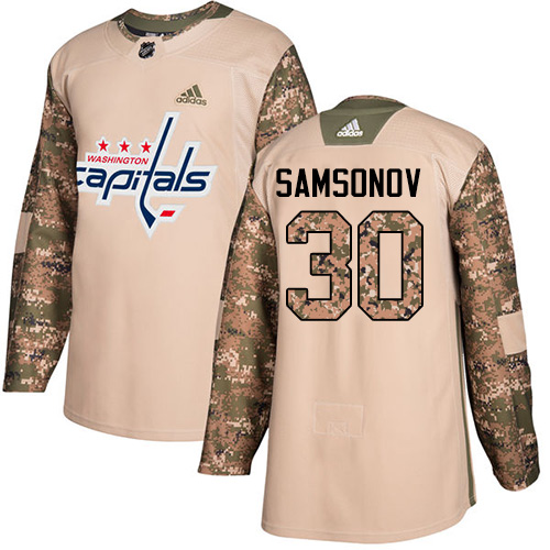 Youth Adidas Washington Capitals #30 Ilya Samsonov Authentic Camo Veterans Day Practice NHL Jersey