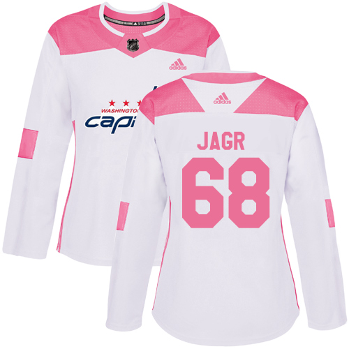 Women's Adidas Washington Capitals #68 Jaromir Jagr Authentic White/Pink Fashion NHL Jersey