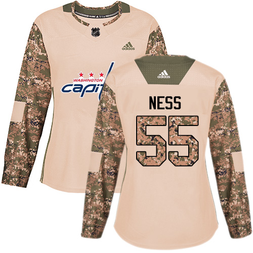 Women's Adidas Washington Capitals #55 Aaron Ness Authentic Camo Veterans Day Practice NHL Jersey