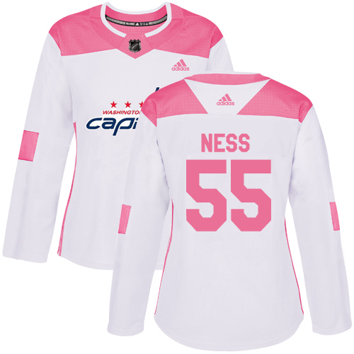 Women's Adidas Washington Capitals #55 Aaron Ness Authentic White/Pink Fashion NHL Jersey