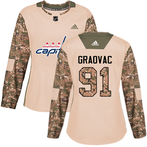 Women's Adidas Washington Capitals #91 Tyler Graovac Authentic Camo Veterans Day Practice NHL Jersey