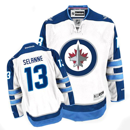 Men's Reebok Winnipeg Jets #13 Teemu Selanne Authentic White Away NHL Jersey