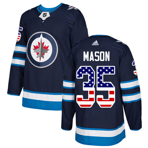 Men's Adidas Winnipeg Jets #35 Steve Mason Authentic Navy Blue USA Flag Fashion NHL Jersey