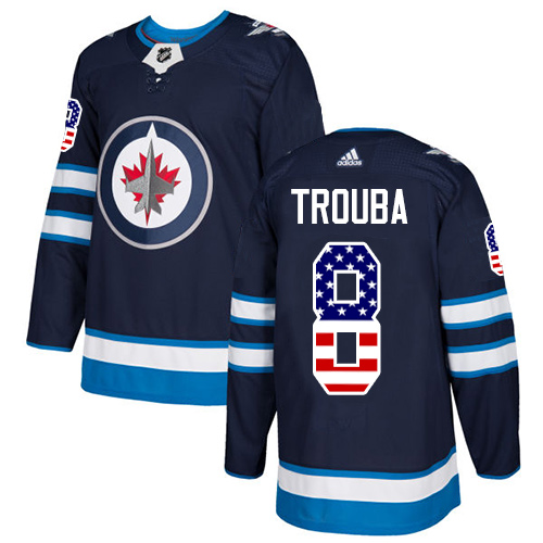 Men's Adidas Winnipeg Jets #8 Jacob Trouba Authentic Navy Blue USA Flag Fashion NHL Jersey