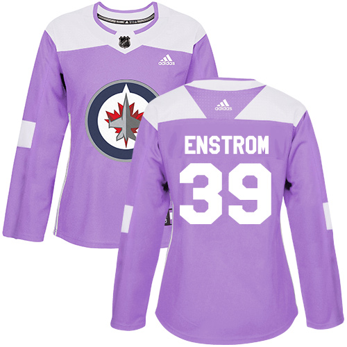 Women's Adidas Winnipeg Jets #39 Tobias Enstrom Authentic Purple Fights Cancer Practice NHL Jersey