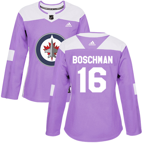 Women's Adidas Winnipeg Jets #16 Laurie Boschman Authentic Purple Fights Cancer Practice NHL Jersey