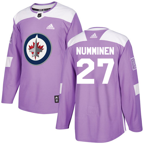 Men's Adidas Winnipeg Jets #27 Teppo Numminen Authentic Purple Fights Cancer Practice NHL Jersey