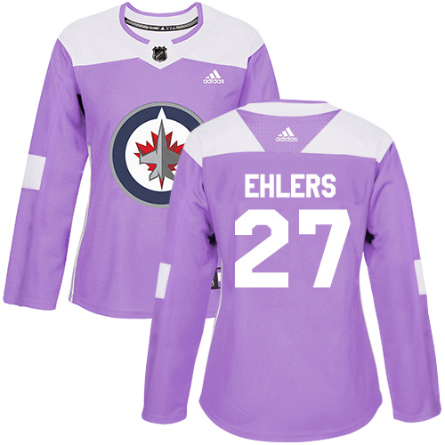 Women's Adidas Winnipeg Jets #27 Nikolaj Ehlers Authentic Purple Fights Cancer Practice NHL Jersey