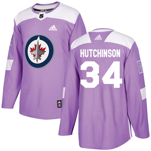 Men's Adidas Winnipeg Jets #34 Michael Hutchinson Authentic Purple Fights Cancer Practice NHL Jersey