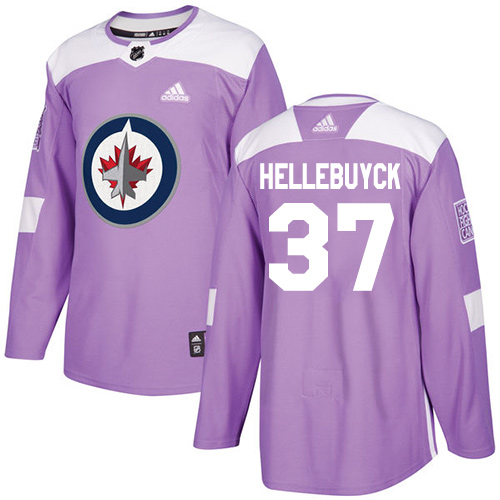Men's Adidas Winnipeg Jets #37 Connor Hellebuyck Authentic Purple Fights Cancer Practice NHL Jersey