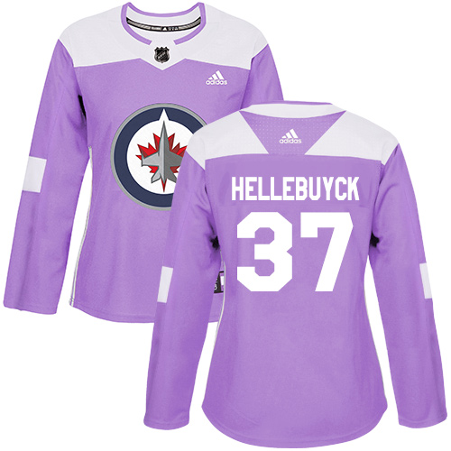 Women's Adidas Winnipeg Jets #37 Connor Hellebuyck Authentic Purple Fights Cancer Practice NHL Jersey