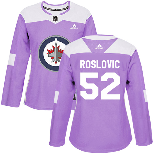 Women's Adidas Winnipeg Jets #52 Jack Roslovic Authentic Purple Fights Cancer Practice NHL Jersey