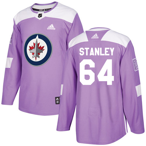 Youth Adidas Winnipeg Jets #64 Logan Stanley Authentic Purple Fights Cancer Practice NHL Jersey