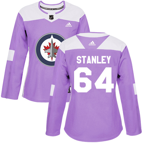 Women's Adidas Winnipeg Jets #64 Logan Stanley Authentic Purple Fights Cancer Practice NHL Jersey