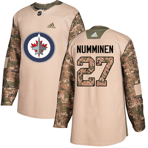 Men's Adidas Winnipeg Jets #27 Teppo Numminen Authentic Camo Veterans Day Practice NHL Jersey