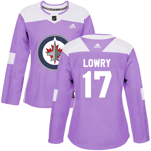 Women's Adidas Winnipeg Jets #17 Adam Lowry Authentic Purple Fights Cancer Practice NHL Jersey